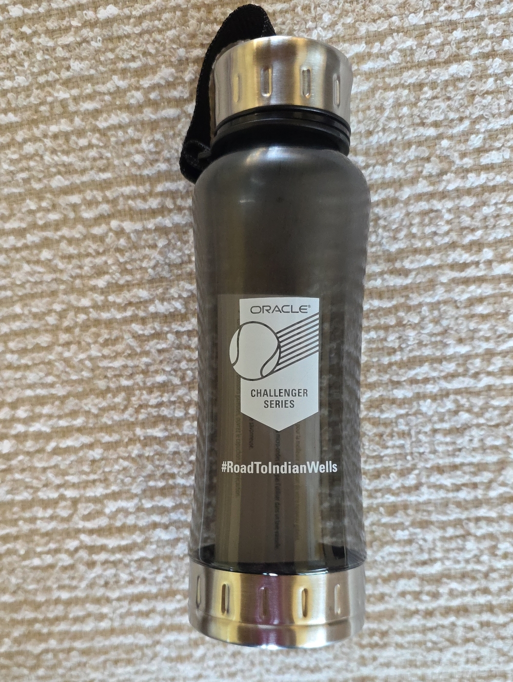 Oracle Challenger Series Branded Sports Water Bottle Silver & Black 18 Oz Tennis